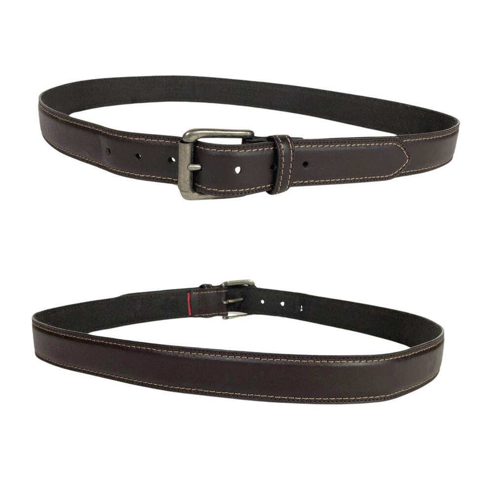 Brown Leather Belt Dickies Classic Preppy Size 40 Double Stitch Silver Buckle